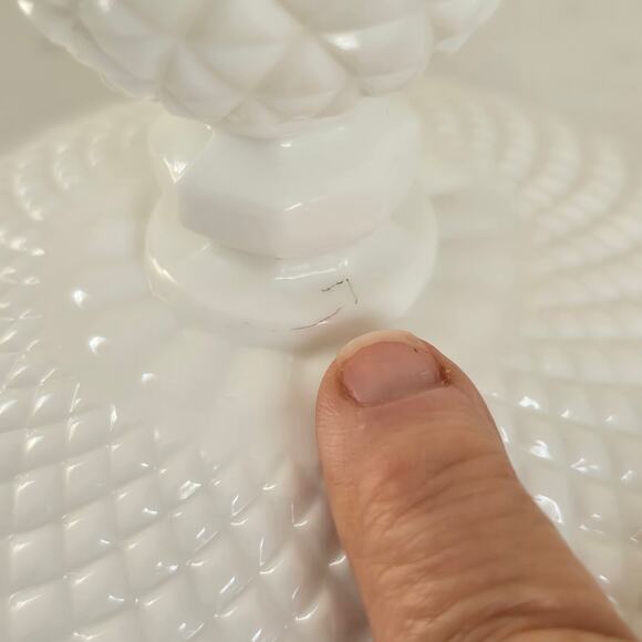 Vintage Imperial Milk Glass Compote White Reticulate Lace Edge Diamond Point - Picture 7 of 11